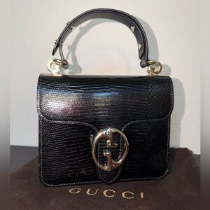 Gucci 1973 Black Lizard Leather Small Handbag